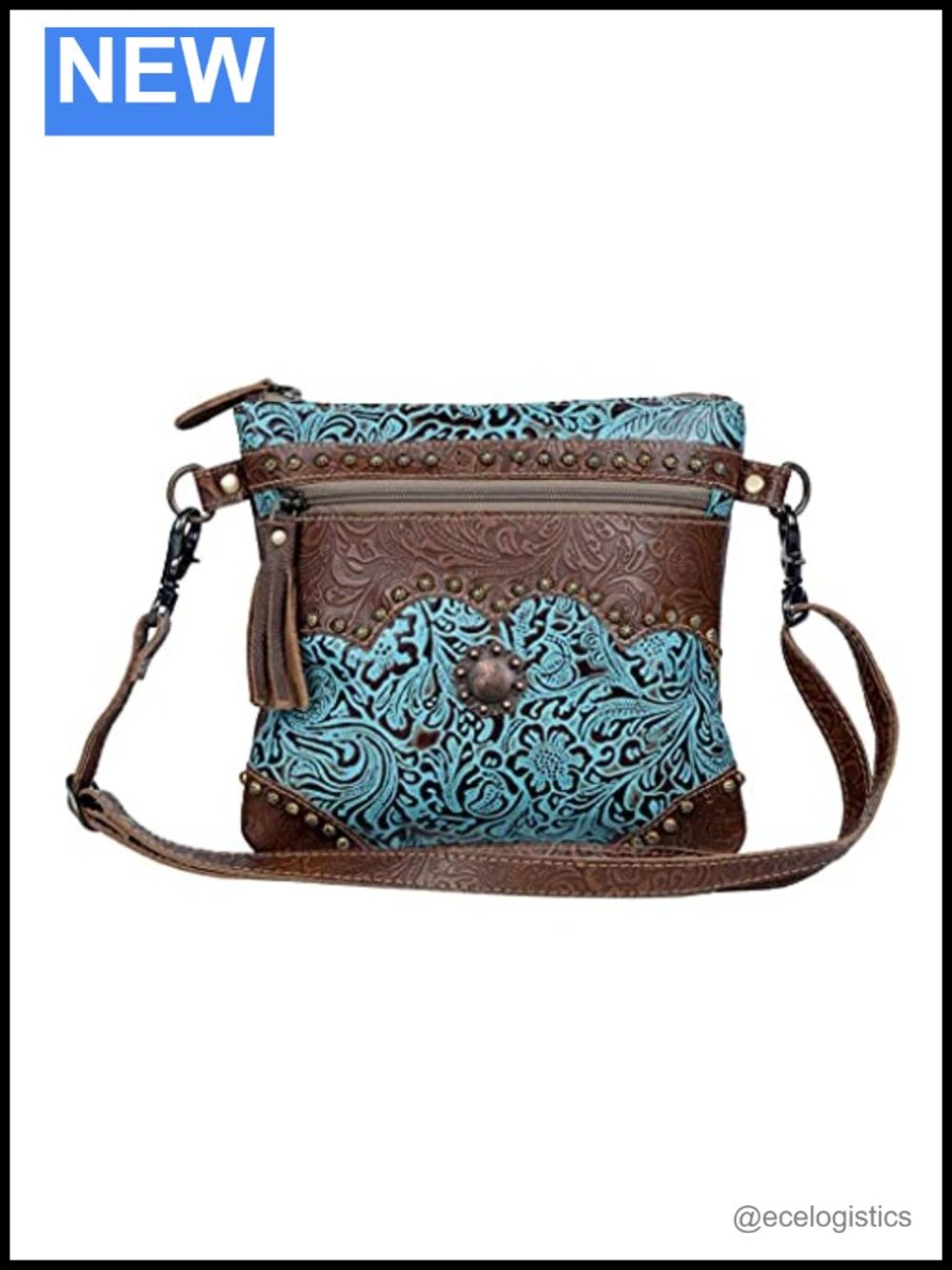 Handmade Cowhide Western Shoulder Bag with Leather Strap & Paisley Pattern